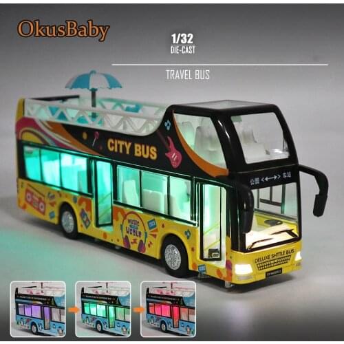 Large Size Alloy Sound and Lights Children Travel Bus Model Toys Open Car Double-decker bus Children Metal Toy Vehicle Pull-back
