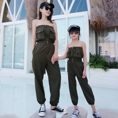 2020 new style family dress mother and girl dress Matching Clothes Family Look Tooling jumpsuit childrens tube top casual pants