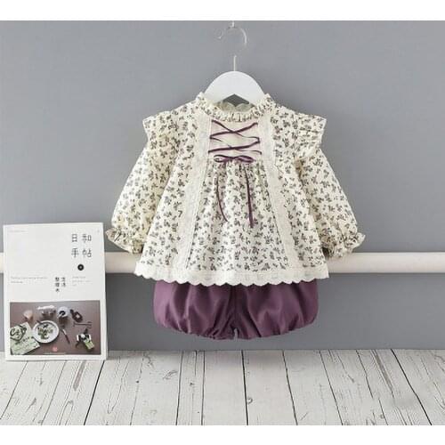 Baby Dress Suit Spring and Autumn New Casual Skirt Shorts Pure Cotton Cute Floral Long Sleeve Clothes +Pants