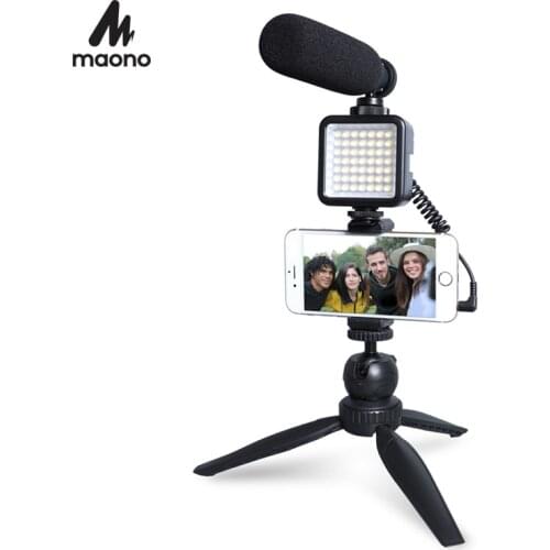 MAONO Live Streaming Video Microphone Kit Condenser Shotgun Mic for YouTube TikTok Vlogging Phone Camera With LED Light