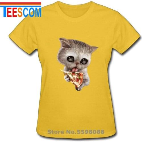 Cute baby Animal CAT LOVES PIZZA Kitten T-shirt Female kitty pussy Funny Colourful Cool Summer Women Classic T shirt Top Tees