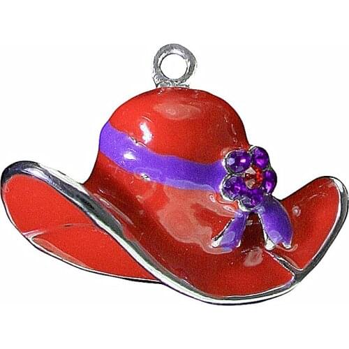 Fashion Red And Purple Enamel Color Purple Ribbon Cancer Awareness Hat Cap Charms Jewelry Making Pendant