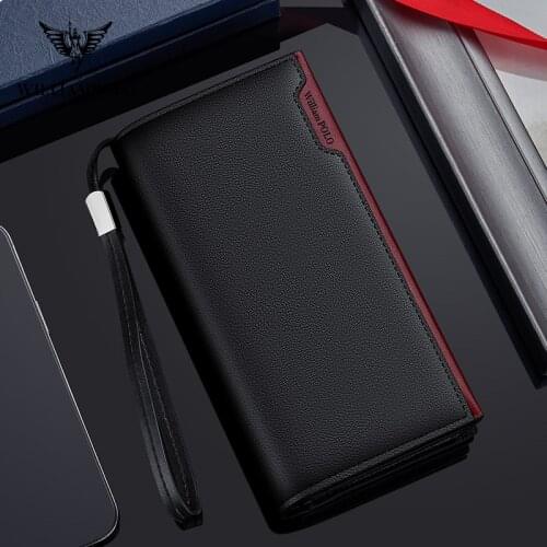 WILLIAMPOLO 100% Cow Leather Mens wallet long style fashion multifunctional Premium Clutch Wallet Card Holder Coin Zipper Purse