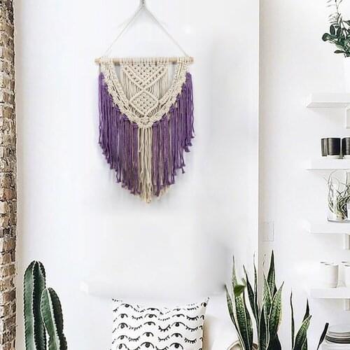 New Wall Hanging Purple Tapestry Macrame Background Bedroom Ornaments Boho Decor Cotton And Linen Hand Knitting