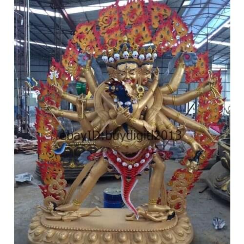 Huge China Tibet Buddhism Temple Old Bronze Gilt Kalachakra Buddha Statue