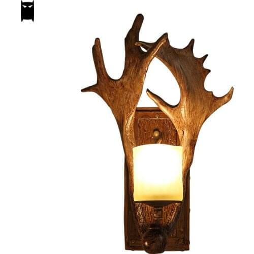 Resin Glass Deer Horn Antler Wall Lamp Fixture Retro Vintage Art Deco Rustic Sconce Light Luminaria Design Staircase Room
