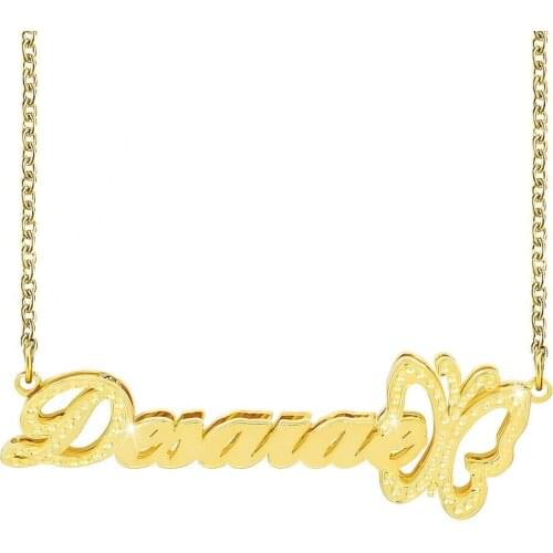 3UMeter Butterfly Double Plates Necklace Custom Name Necklace Gold Plated Jewelry Personalized Women Necklace Gift Dropshipping