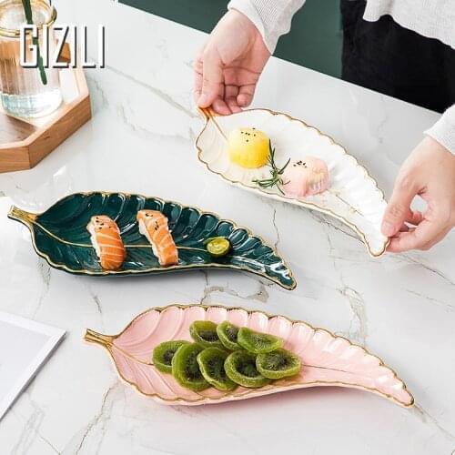 Leaf Ceramic Tray Sushi/Cake/ Candy/Tableware Plates Trinket Jewelry Tray Home Decoration Storage Platter Kitchen Dinner Plates