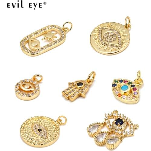 Evil Eye Micro Pave Zircon Turkish Evil Eye Pendant Gold Color Copper Charm Pendant for Necklace Jewelry Making Accessories BE10