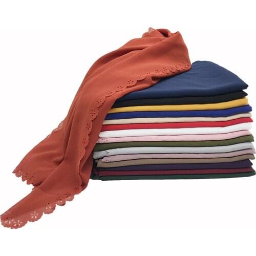2021 Spring and Summer new hot selling muslim chiffon lace scarf pure color fashion wrap scarf