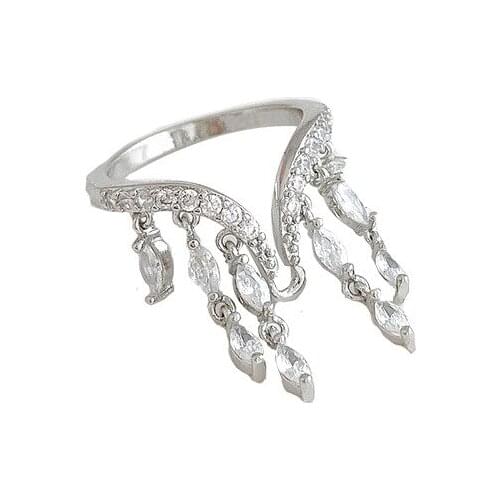 Rhinestone pearl wing ring feminine personality geometric web celebrity index finger opening ring