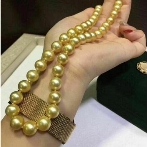 Gorgeous 11-12mm south sea round gold pearl necklace 18inch