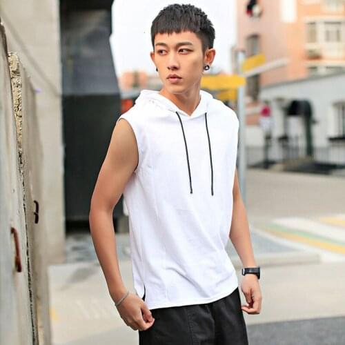 Spring New Sleeveless Hoodie Men Hooded Sports Top Fashionable Vest Summer Thin Fitness Sweatshirts