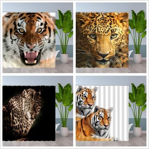 Animals printed lion tiger leopard Elephant Bath Curtains Waterproof Polyester Cloth Washable Bathroom Shower Curtain with Hook