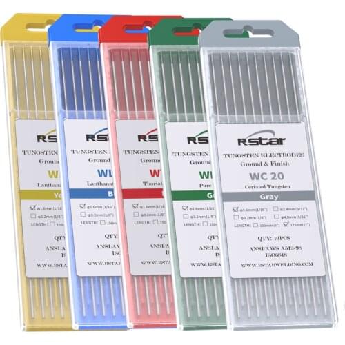 Tig Tungsten Electrodes 1/25"1/16"2/25"3/32"1/8"5/32"1/8"5/32"*7"length WT20 WC20 WS20 WL15 20 WP20 Tig Welding Electrodes