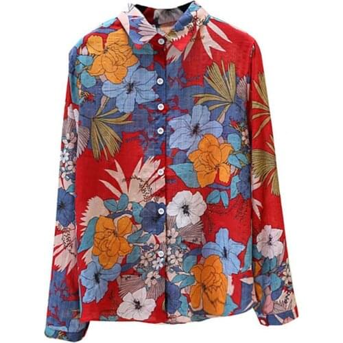 Plus Size New Fashion 2021 Spring Fashion Women Shirt Long Sleeve Single-breasted Loose Shirt Floral Print Chiffon Blouse Top