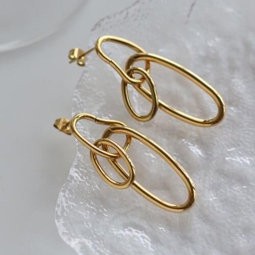 2021 Summer Titanium Steel Gold PVD Plated Irregular Circle Metal Ring Stud Earrings For Women Girls Waterproof