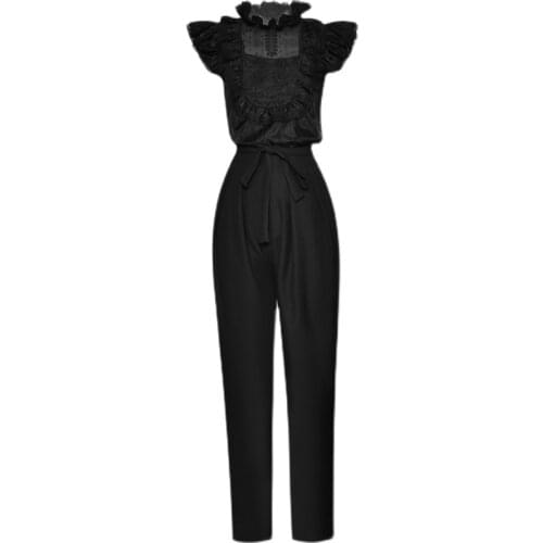 Runway Exquisite Women Sets Summer New Embroidered Patchwork Tops And Slim Casual Trousers High Quality Black Two-Piece Suit