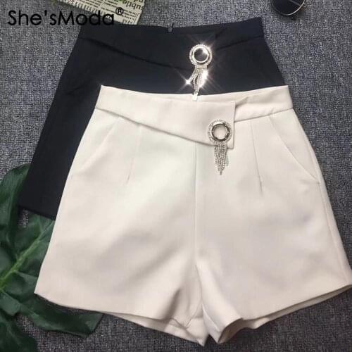 ShesModa OL Fashion Diamonds Back Zipper Suit Fabric Spring Summer Womens Shorts