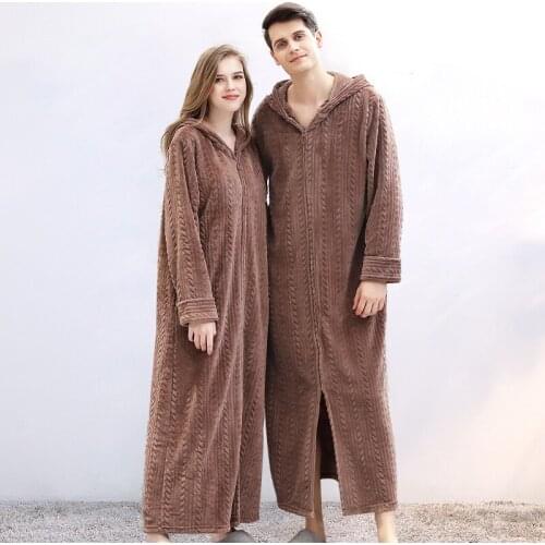 Fdfklak Women Winter Long Flannel Bathrobe Pink Warm Hooded Bath Robe Bridesmaid Dressing Gown Men Robes Night Sleepwear