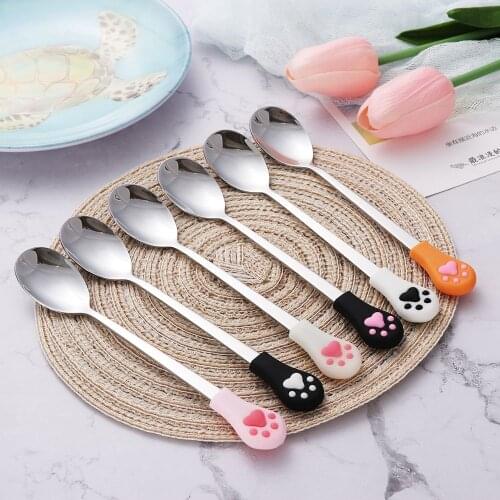 1 Pcs Cute Cat Claw Coffee Spoons Fruit Dessert Spoon Stainless Steel Candy Tea Spoon Cat Drink Tableware