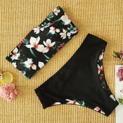 2021 Sexy Low Hight Bikini Set Swimwear Women Bandeau Female Print Floral Strappy Swimsuit Bathing Suit Beach Wear Biquinis