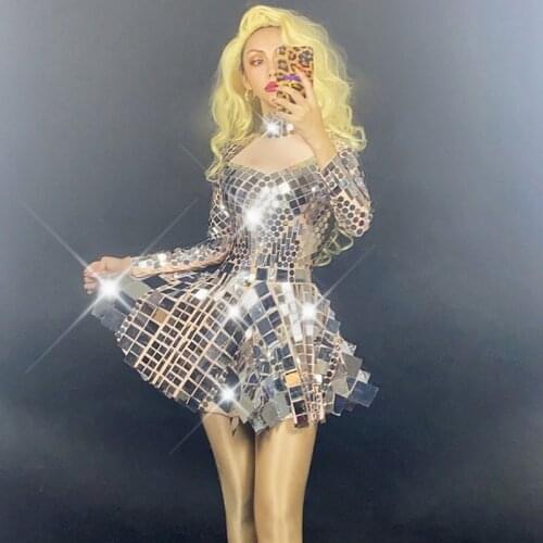 Shining Silver Sequined Dress Singer Dancer Stage Costume Women Nightclub Birthday Party Dresses Sexy Club Performance Clothes