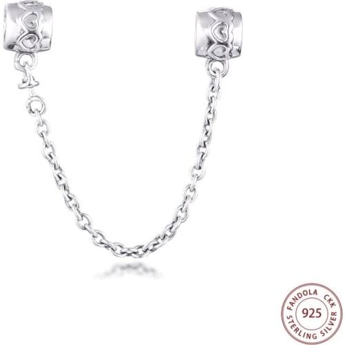 Authentic 925 Sterling Silver 2020 Limited Edition Hearts Safety Chain Charms Fits Pandora Bracelet Beads for Jewelry Making