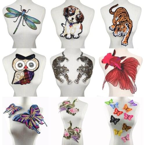 Black leopard Tiger Owl Butterfly suquins Sew On diy women embroidery patches for clothing Scrapbooking