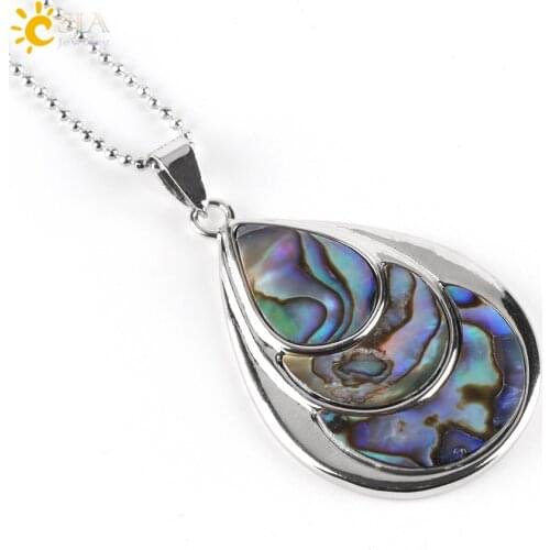 CSJA 3 Layers Water Drop Natural Raw Color New Zealand Abalone Paua Shell Pendants Necklaces for Women Christmas Jewelry E468