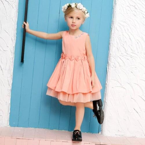 2020 Children Pleated Princess Dress Summer Style Girls Sleeveless Pink Evening Dress Baby Flower Girl Party Dress Kids Clothes