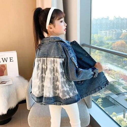 Teen Clothes Girls Denim Jacket Fashion Childrens Lace Coat Windbreaker Jacket For Teenager Denim Jacket Kids Outwear for 4-11Y