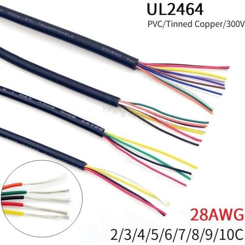 1M 28AWG Sheathed Wire Cable Channel Audio Line 2 3 4 5 6 7 8 9 10 Cores Insulated Soft Copper Cable Signal Control Wire UL2464