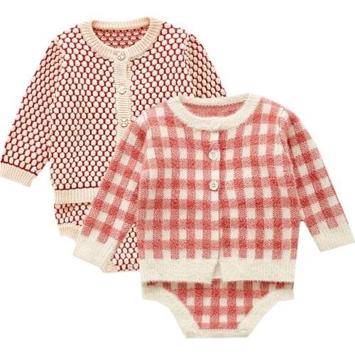 Toddler Baby Girl Knitting Clothes Set Spring Autumn Newborn Baby Girl Clothes Set Knitting Cardigan Coat+Romper Clothing Sets