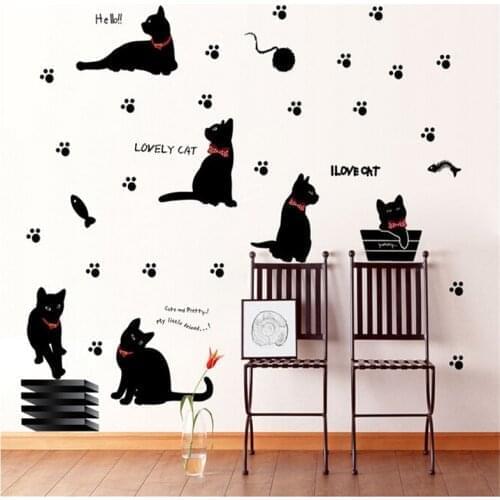 Hot sell lovely Cat paw fish playing Wall Sticker home Decals for Walls/Vinyl Removable Decal Mural art kitchen living room