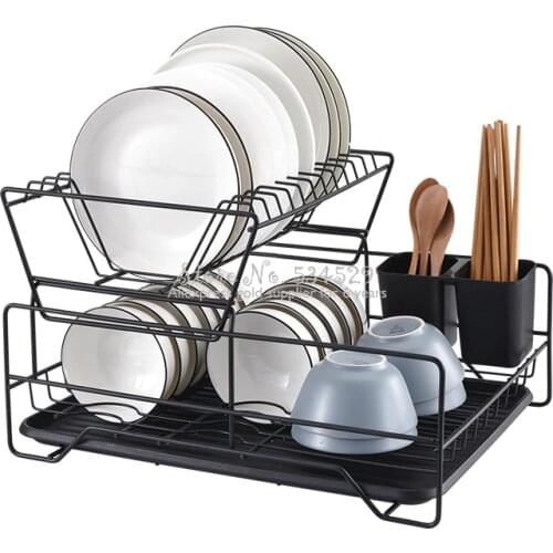 Metal Dish Drain Rack Basket Double-layer Kitchen Countertop Tableware Dish Drying Chopstick Storage Rack Home Tableware Holder
