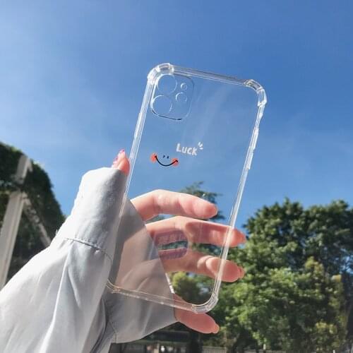 Cute Smile Letter Clear Phone Case For iPhone 12 11 Pro XS Max Mini X XR 7 8 Plus SE2 ShockProof Silicone Transparent Soft Cover
