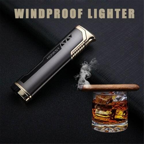 Mini Windproof Blue Visible Gas Flame Lighter Spray Gun Gas Lighter Metal Torch Cigar Cigarette Lighters For Outdoor Camping