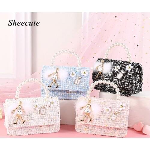Fashion Flower Portable Pearl Crossbody Bags for Children Mini Messenger Bag Little Girls Handbags Shoulder Bag with Flap Kids