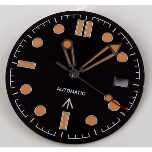 Nologo 31mm Watch Dial Men Watch Steel Orange Marks for NH35 NH35A Automatic Movement Date Display