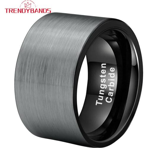 12MM Black Mens Classic Tungsten Carbide Rings Wedding Bands Pipe Cut Brushed Finish Comfort Fit