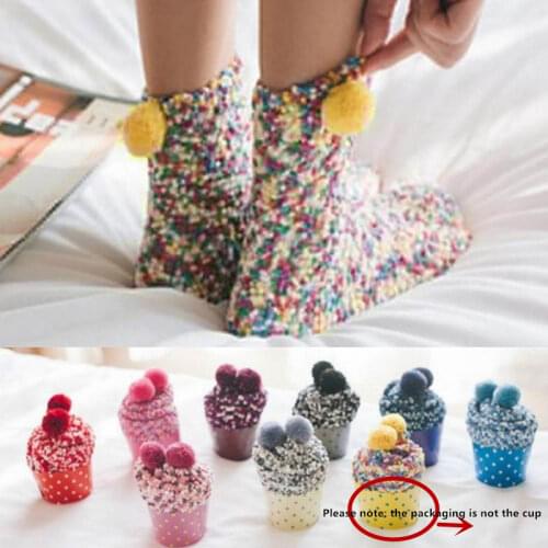 9Colors Winter Women Girl Coral Fleece Terry Breathable Cake Shaped Thickening Floor Socks Cute Socks Socks Women Cotton