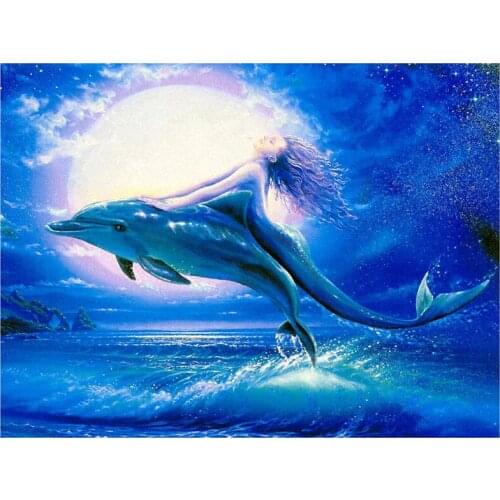 New Arrivals DIY Full Round/Square Diamond Painting Dolphin Mermaid 3D Embroidery Cross Stitch Rhinestone Mosaic Home Decor Y975