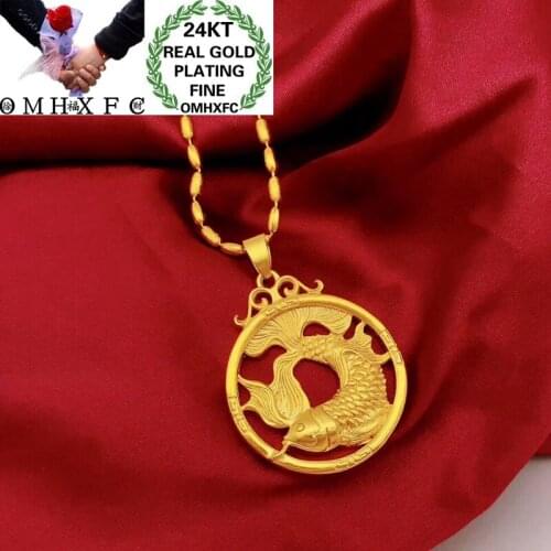 OMHXFC Jewelry Wholesale YM235 European Fashion Fine Woman Man Party Birthday Wedding Gift Carp Round 24KT Gold Pendant Charm