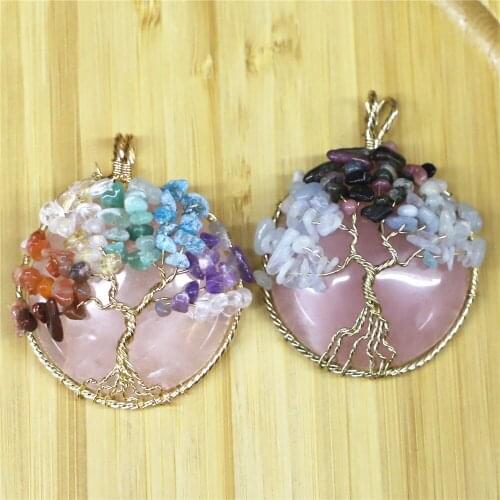 7 Chakra Reiki Healing Tree of Life Pendant for Diy Jewelry Making Necklace 2021 Natural Stone 44mm Mix Quartz Crystal Lapis