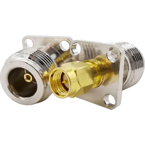 1PCS Brass SMA Plug to N Type Jack Adapter SMA Male to N Female With 4 Hole Flange Panel Mount Chassis RF Coaxial Coax Connector