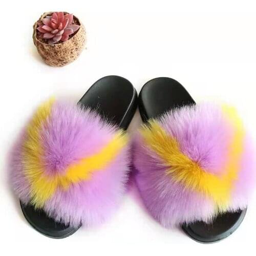 Casual Women Warm Plush Fur Slippers Fashion Amazing Fur Slides Ladies Lovely Luxury Furry Fur Flip Flops Home Flat Shoes TX409