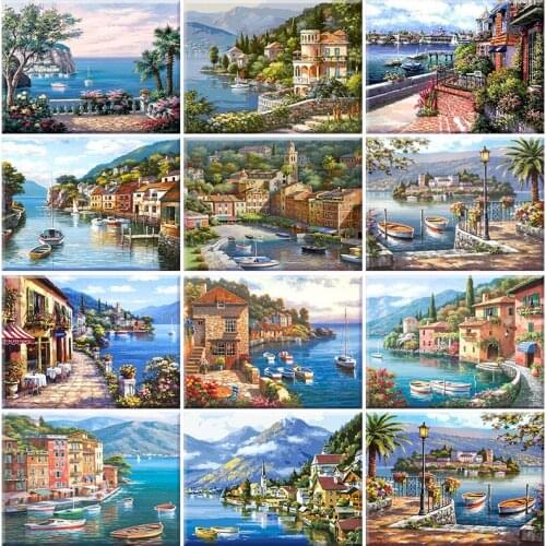 SDOYUNO Frame Painting By Numbers Kits Landscape Modern Town Drawing Coloring By Numbers For Diy Gift Wall Art Picture Decor Set