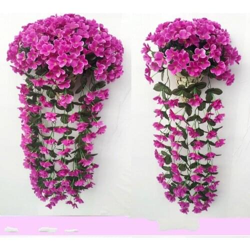 90CM Lifelike Violet Orchid Ivy Artificial Flower Hanging Plant Silk Garland Vine for Wedding Centerpieces Decorations Bouquet