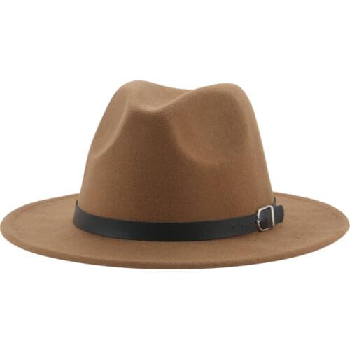 Women winter hat solid wide brim feather tirlby hats men wedding church formal khaki white felted fedora hats sombreros de mujer